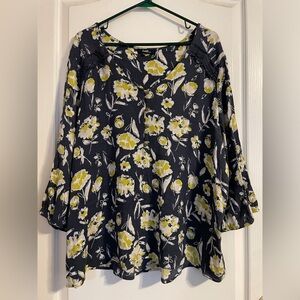 Angels Floral Print Boho 3/4 Sleeve  Tunic Top‎ Size 2x Button Crochet Career